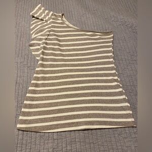 Lola Cream and Brown Striped One Shoulder Top